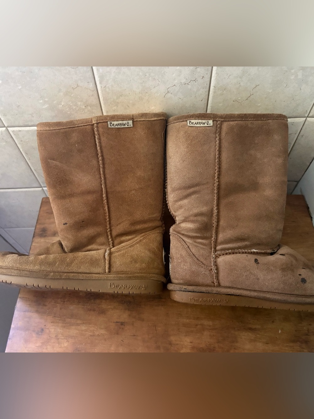 BearPaw women's  Tall Suede Boots - Chestnut fair condition with marks